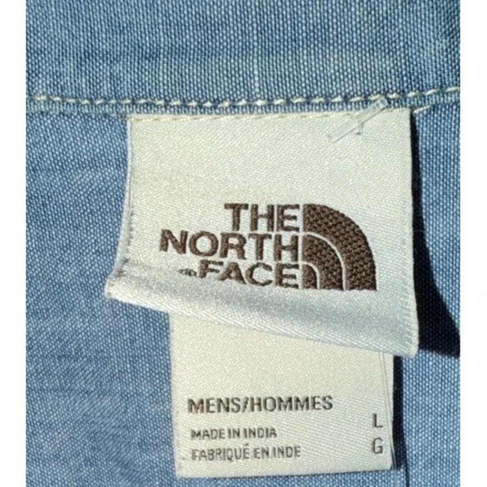 The‎ North Face Zip Up Chambray Shirt Mens Large Blue Lightweight Cotton